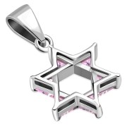 Tiny Star of David Silver Pendant w Pink CZ, p377