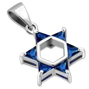 Tiny Star of David Silver Pendant w Blue CZ, p377