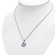 Tiny Star of David Silver Pendant w Blue CZ, p377