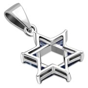 Tiny Star of David Silver Pendant w Blue CZ, p377