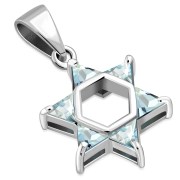 Tiny Star of David Silver Pendant w Topaz Blue CZ, p377