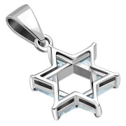 Tiny Star of David Silver Pendant w Topaz Blue CZ, p377