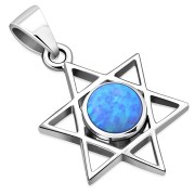 Synthetic Azure Opal Star of David Silver Pendant, p378