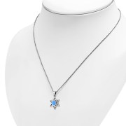 Synthetic Azure Opal Star of David Silver Pendant, p378