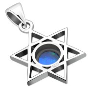 Synthetic Azure Opal Star of David Silver Pendant, p378