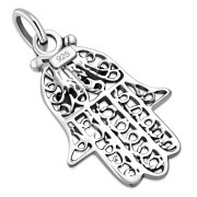 filigree Hamsa Silver Pendant,, set w Pink Swarovski, p384