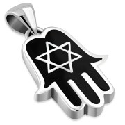 Black Onyx Enamel Hamsa Mens Silver Pendant, p396