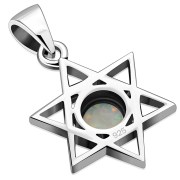 Synthetic Sun & Ice Opal Star of David Silver Pendant, p378