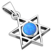 Small Synthetic Opal Star of David Silver Pendant, p402