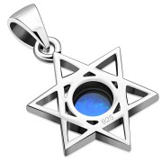 Small Synthetic Opal Star of David Silver Pendant, p402