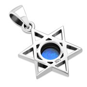 Small Synthetic Opal Star of David Silver Pendant, p402