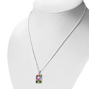 Hoshen Silver Pendant, set w Mix Color CZ, p407