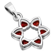 Garnet CZ Heart Shape Star David Pendant, p410