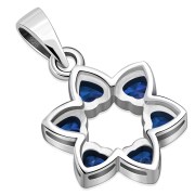 Heart Shape Blue CZ Star David Pendant, p410