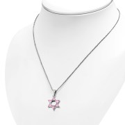Pink CZ Medium Star David Pendant, p411
