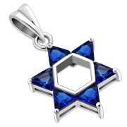 Blue CZ Medium Star David Pendant, p411