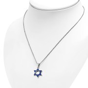 Blue CZ Medium Star David Pendant, p411