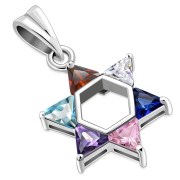 Mix Color CZ Medium Star David Pendant, Sterling Silver, p411