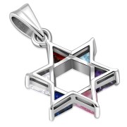 Mix Color CZ Medium Star David Pendant, Sterling Silver, p411