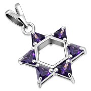 Large Star David Pendant Amethyst CZ, p412