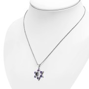 Large Star David Pendant Amethyst CZ, p412