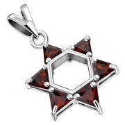 Large Star David Silver Pendant Garnet CZ, p412