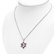 Large Star David Silver Pendant Garnet CZ, p412