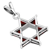 Large Star David Silver Pendant Garnet CZ, p412