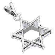 Large Star David Pendant set w/ Clear CZ, p412