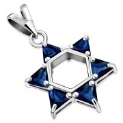 Blue Sapphire CZ Large Star David Pendant, p412