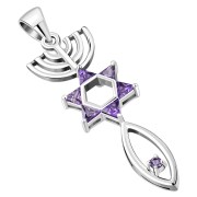 Amethyst CZ Messianic Seal of Jerusalem Pendant, p428