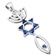 Blue Sapphire CZ Messianic Seal of Jerusalem Pendant, p428