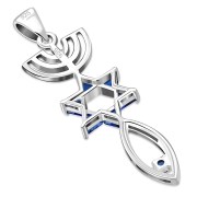 Blue Sapphire CZ Messianic Seal of Jerusalem Pendant, p428