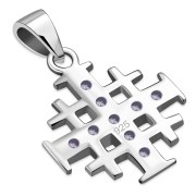 Jerusalem Cross Silver Pendant set w Amethyst Genuine Stone, p452