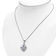 Small Amethyst CZ Jerusalem Cross Silver Pendant, p452