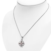 Jerusalem Cross Silver Pendant set w Garnet Stone, p452
