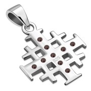 Jerusalem Cross Silver Pendant set w Garnet Stone, p452