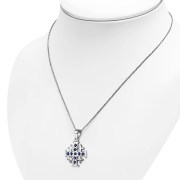 Blue Sapphire CZ Jerusalem Cross Silver Pendant, p452