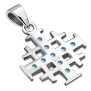 Blue Topaz CZ Jerusalem Cross Silver Pendant, p452
