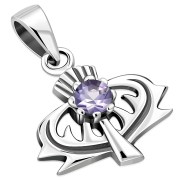 Silver Thistle Pendant set w/ Faceted Amethyst Stone P455ATF