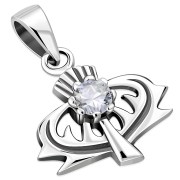 Tiny Silver Thistle Pendant set w Clear CZ, p455