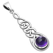 Long Celtic Pendant w Amethyst Genuine Stone, p459