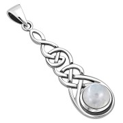 Long Celtic Pendant w Rainbow Moon Stone, p459