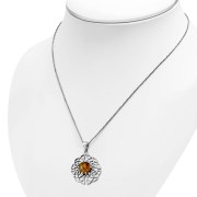 Round Celtic Knot Silver Pendant set w Amber, p460