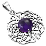 Round Celtic Knot Silver Pendant set w Amethyst Genuine Stone, p460
