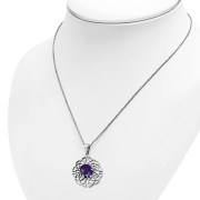 Round Celtic Knot Silver Pendant set w Amethyst Genuine Stone, p460
