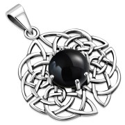 Round Celtic Knot Silver Pendant set w Black Onyx, p460