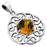 Baltic Amber Round Celtic Knot Silver Pendant, p461
