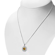 Baltic Amber Round Celtic Knot Silver Pendant, p461