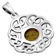 Baltic Amber Round Celtic Knot Silver Pendant, p461
